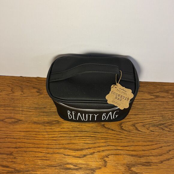 RAE DUNN "BEAUTY BAG" Cosmetic Train Case Black Zipper Closure New with Tags - Picture 2 of 7